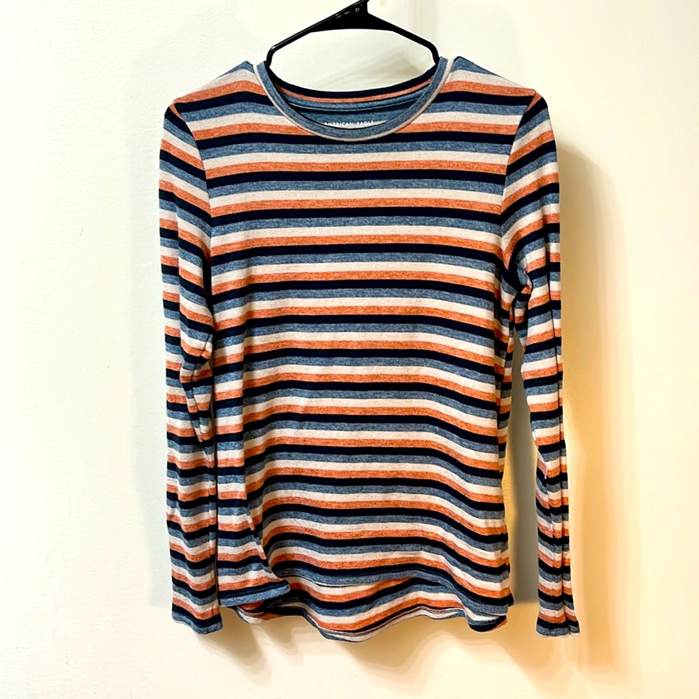 Pink, blue, white stripe sweater